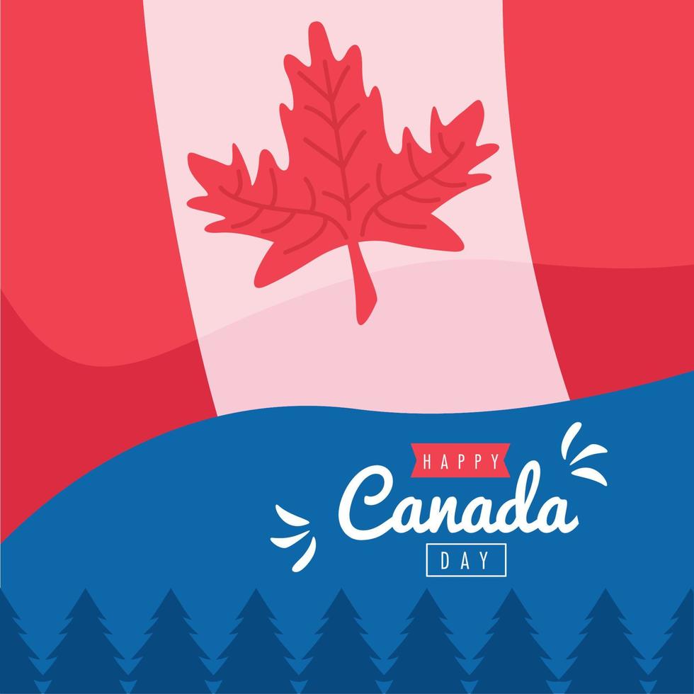 canada day lettering with flag vector