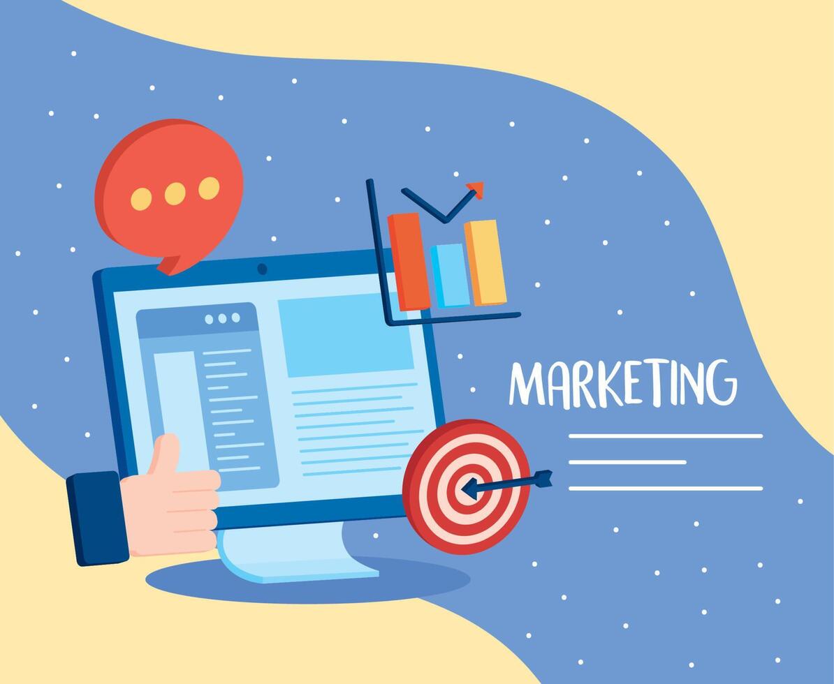 digital marketing lettering with desktop vector