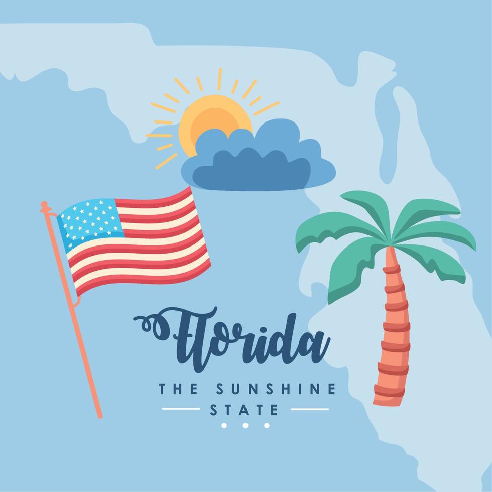 florida sunshine state lettering postcard vector