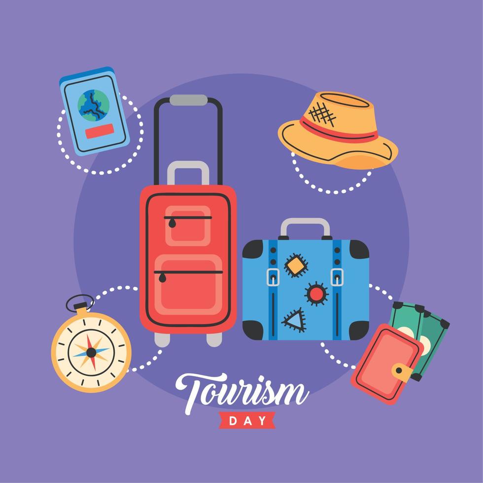 turism day lettering postcard vector