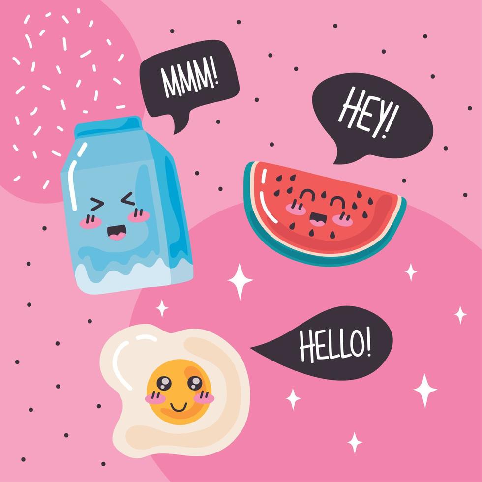 kawaii food lettering card vector