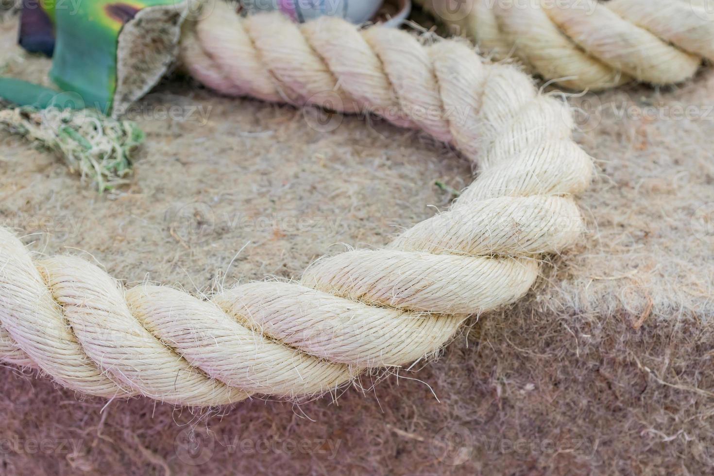 Close up view of twisted rope made of sisal photo