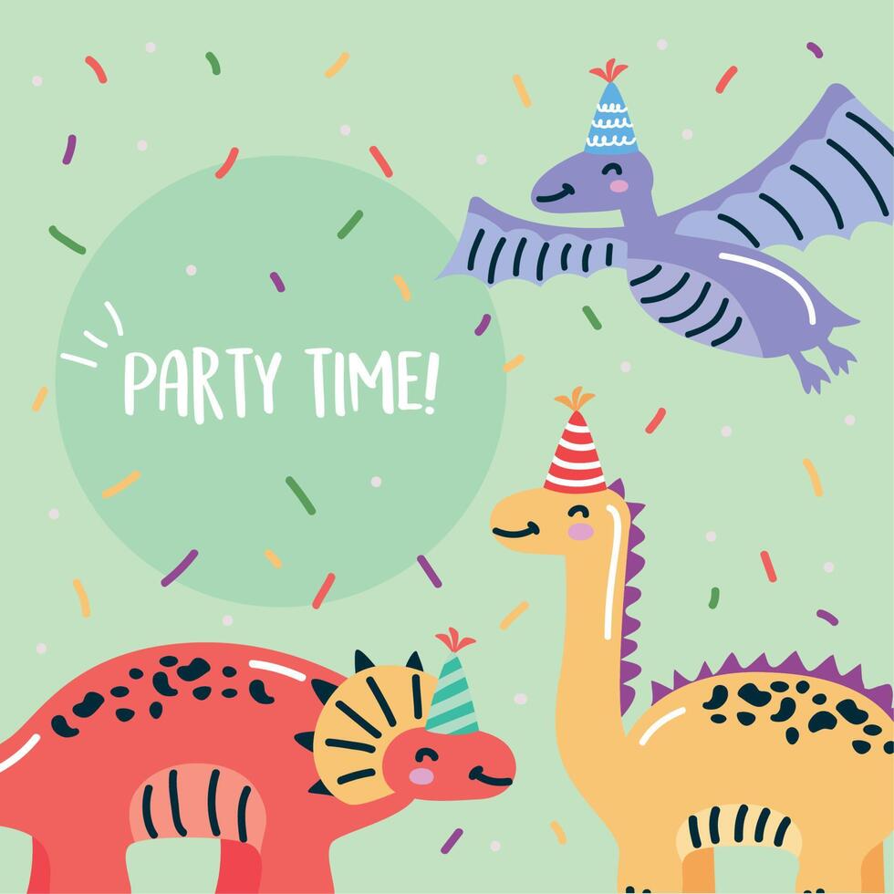 dinosaurs in birthday party vector