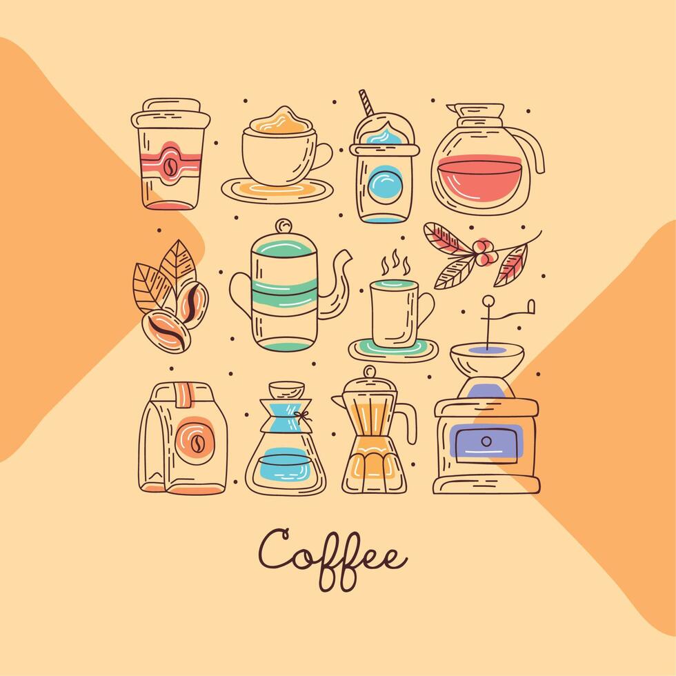 iconos y letras de café vector