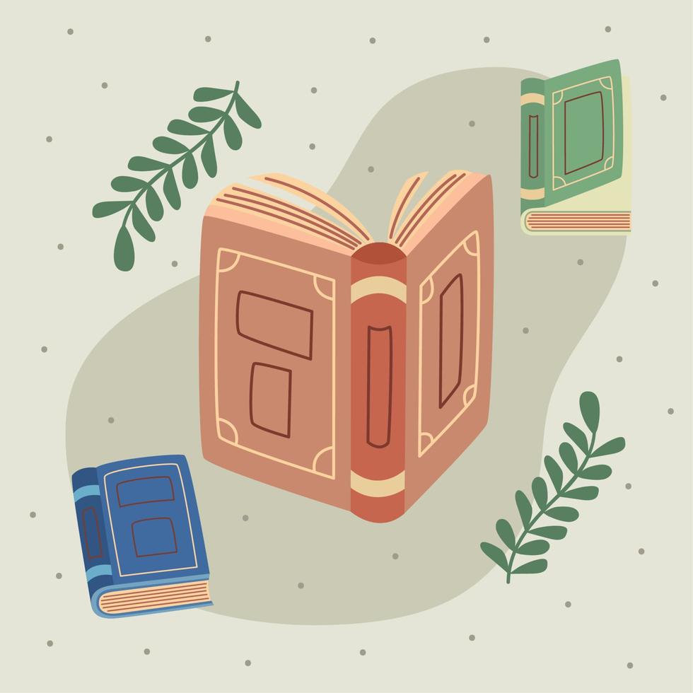 books and leafs poster vector