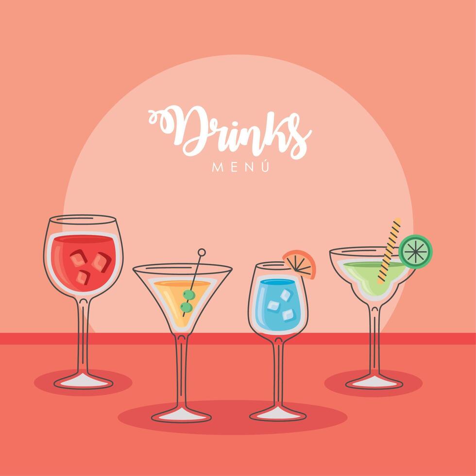 drinks menu with cocktails vector