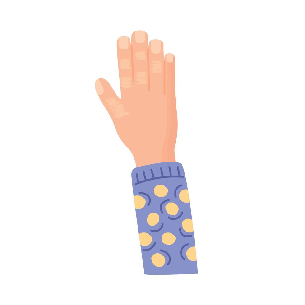 mano humana con manga lila vector