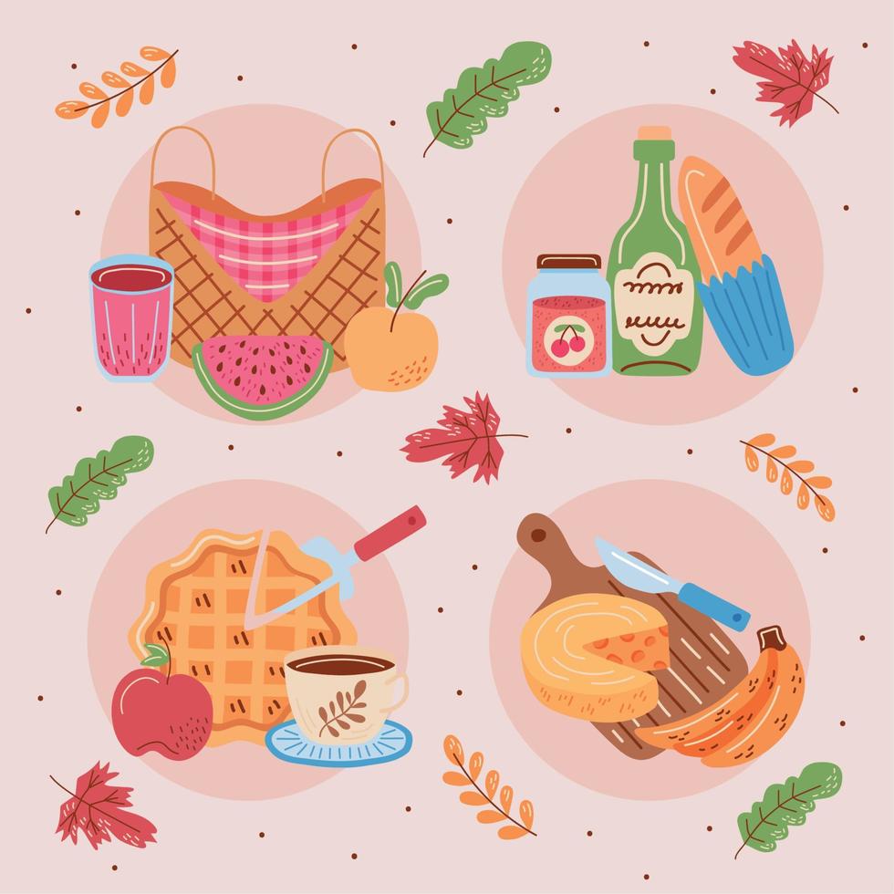 four picnic time icons vector