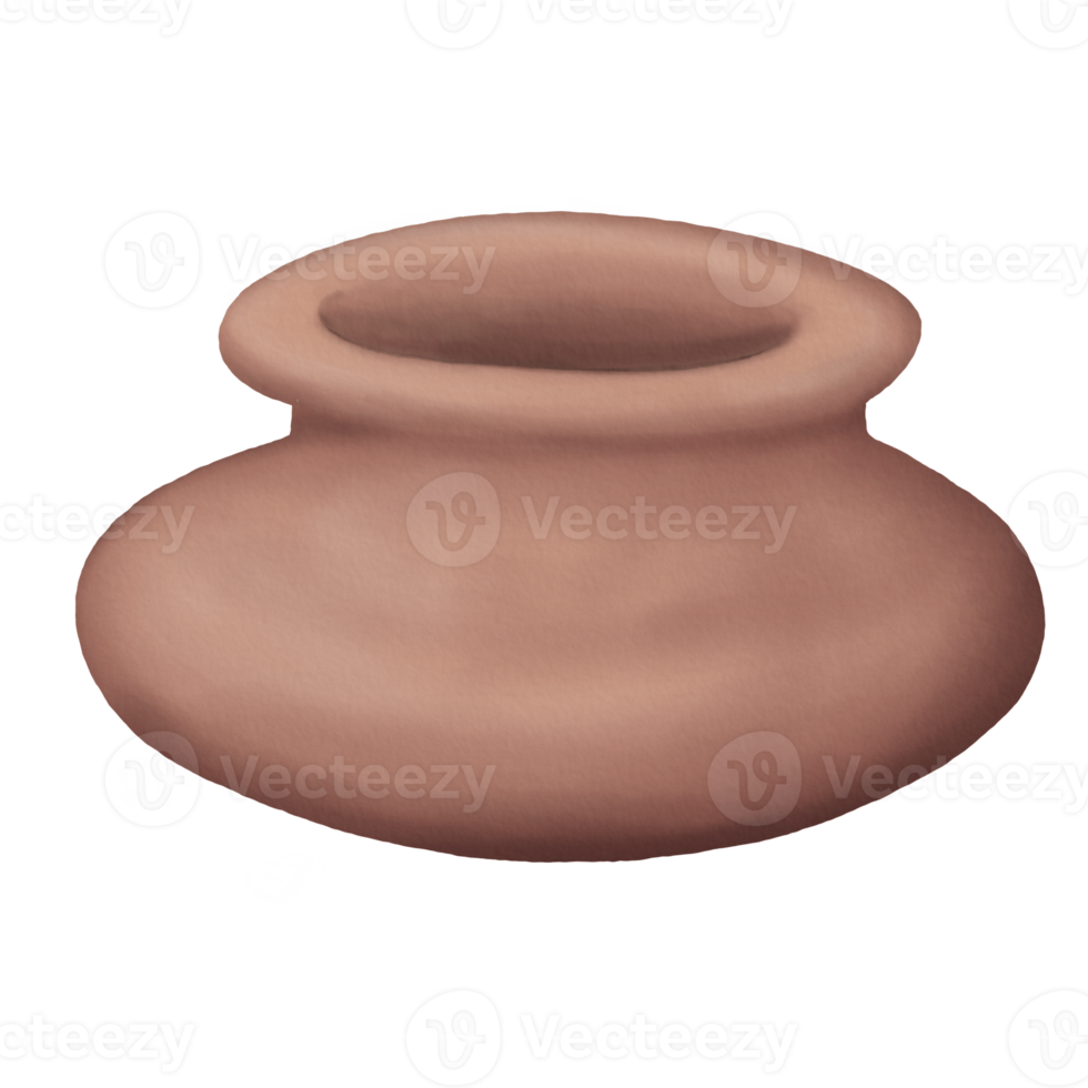 Ancient Pottery has a Low Shape and a Large Mouth in Illustration of Watercolor styles png