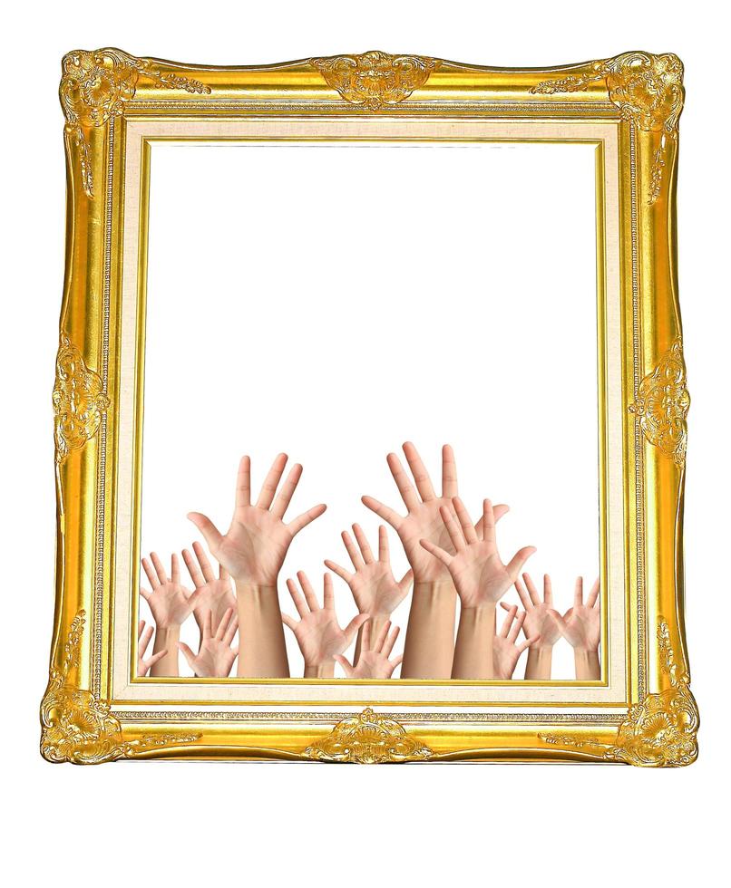 Frame in hands isolated on white background photo