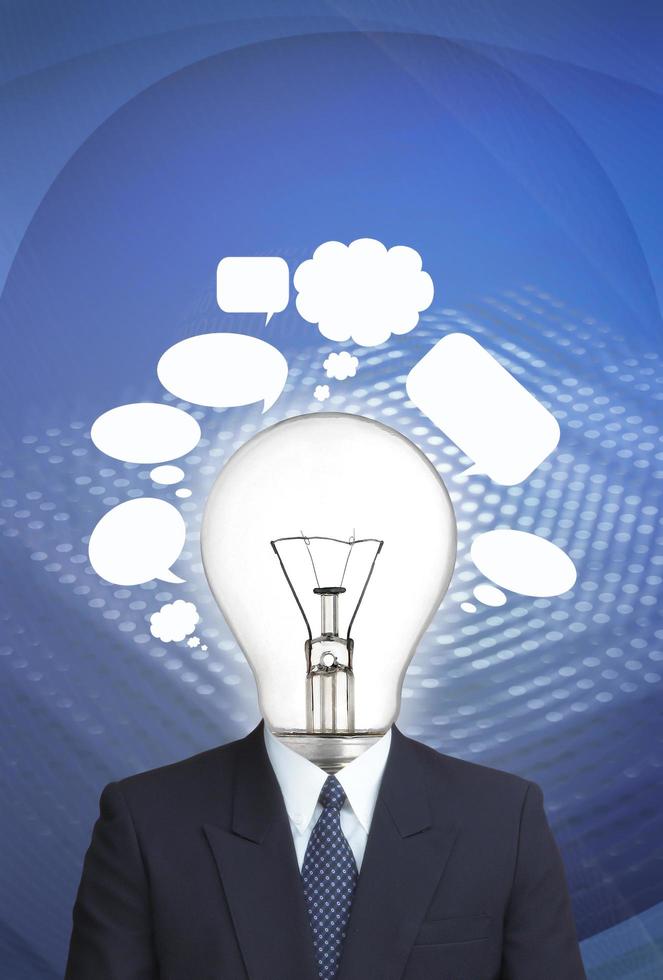 businessman  and lamp-head with thought bubble photo