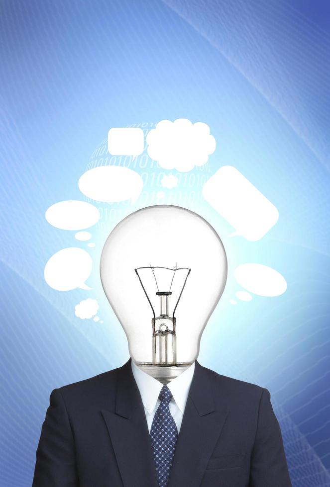 businessman  and lamp-head with thought bubble photo