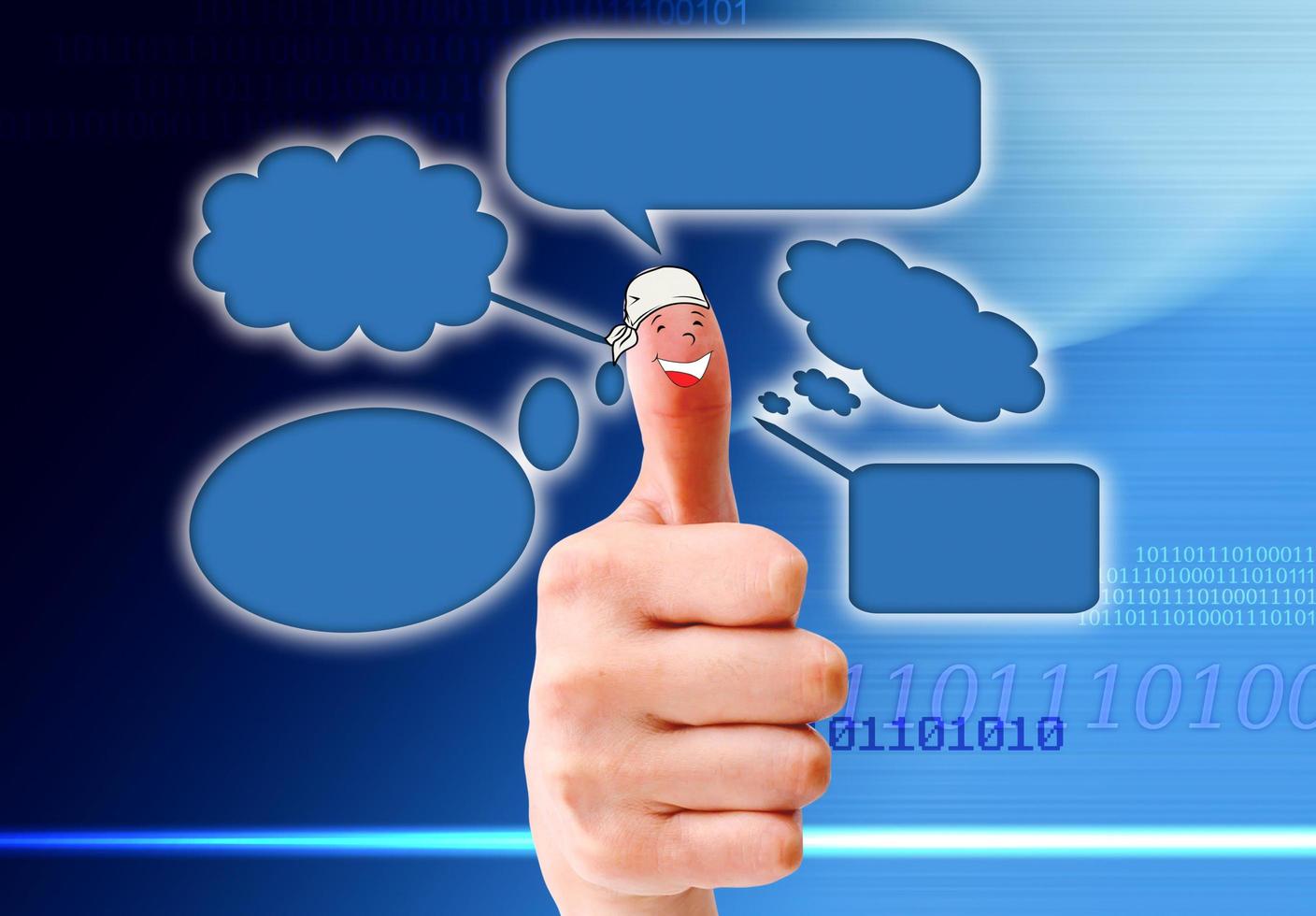 Happy  finger smileys holding   with social network sign photo