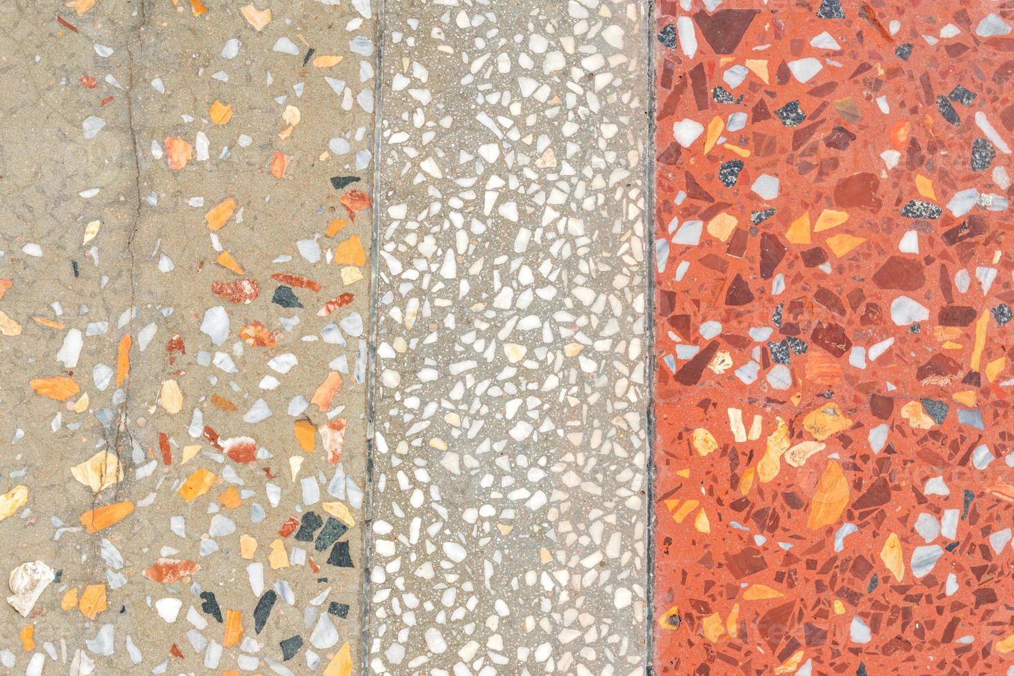 Terrazzo marble flooring seamless texture. Natural stones, granite, marble, quartz, limestone, concrete. three sections of background with colored chips. photo