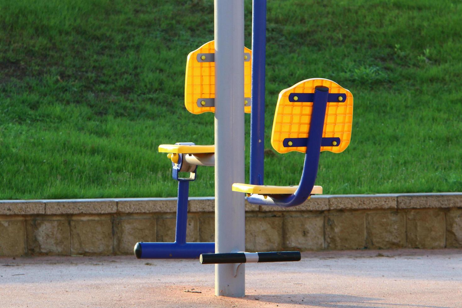 Nahariya Israel August 10, 2020. Sports equipment and equipment in a city park on the seashore. photo