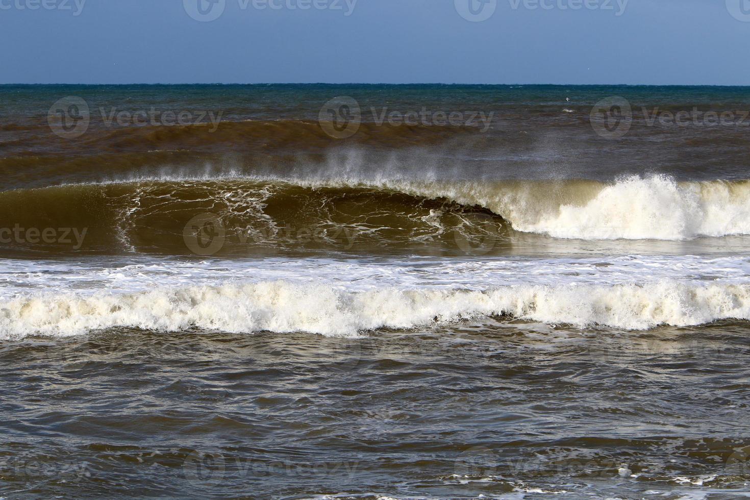 Storm on the Mediterranean Sea in northern Israel. photo