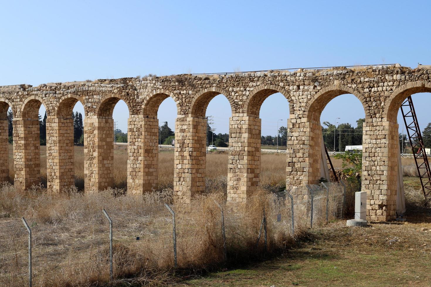 Acre Israel November 14, 2019. The Kabri-Akko aqueduct is a preserved part of a single-tiered stone aqueduct. photo