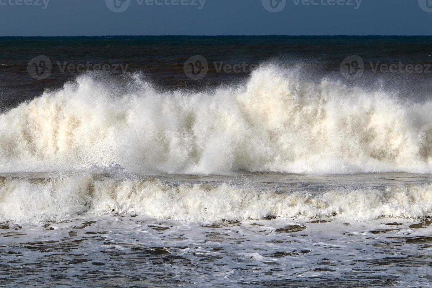 Storm on the Mediterranean Sea in northern Israel. photo