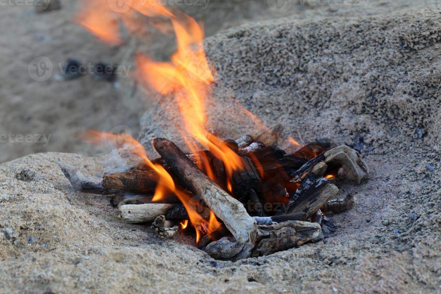 Vegetables and meat are fried on the grill. photo