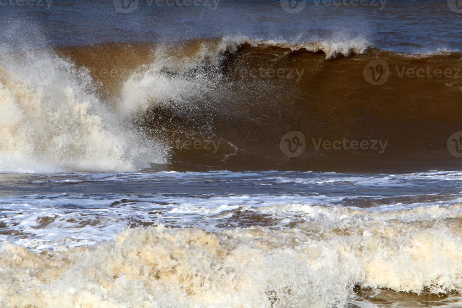 Storm on the Mediterranean Sea in northern Israel. photo