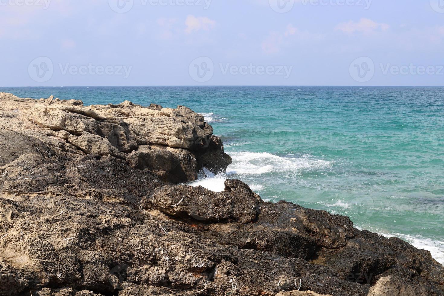 Coast of the Mediterranean Sea in northern Israel. photo
