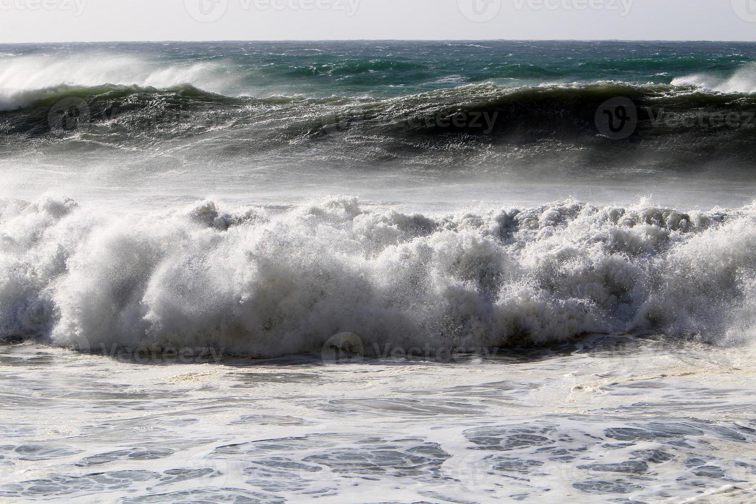 Storm on the Mediterranean Sea in northern Israel. photo