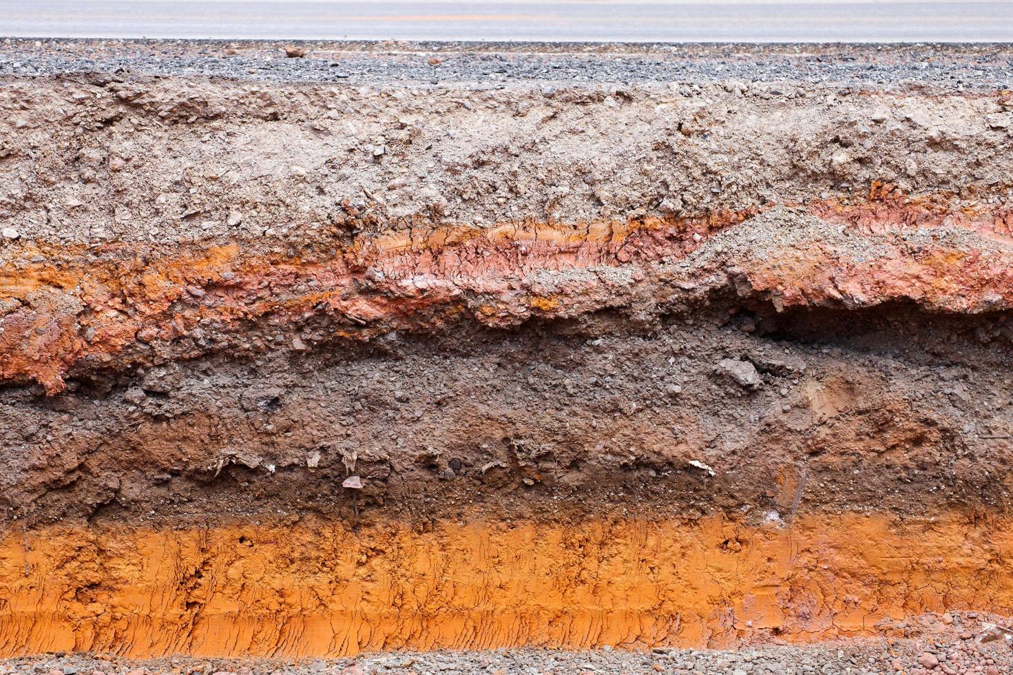 Layer of soil beneath the asphalt road photo