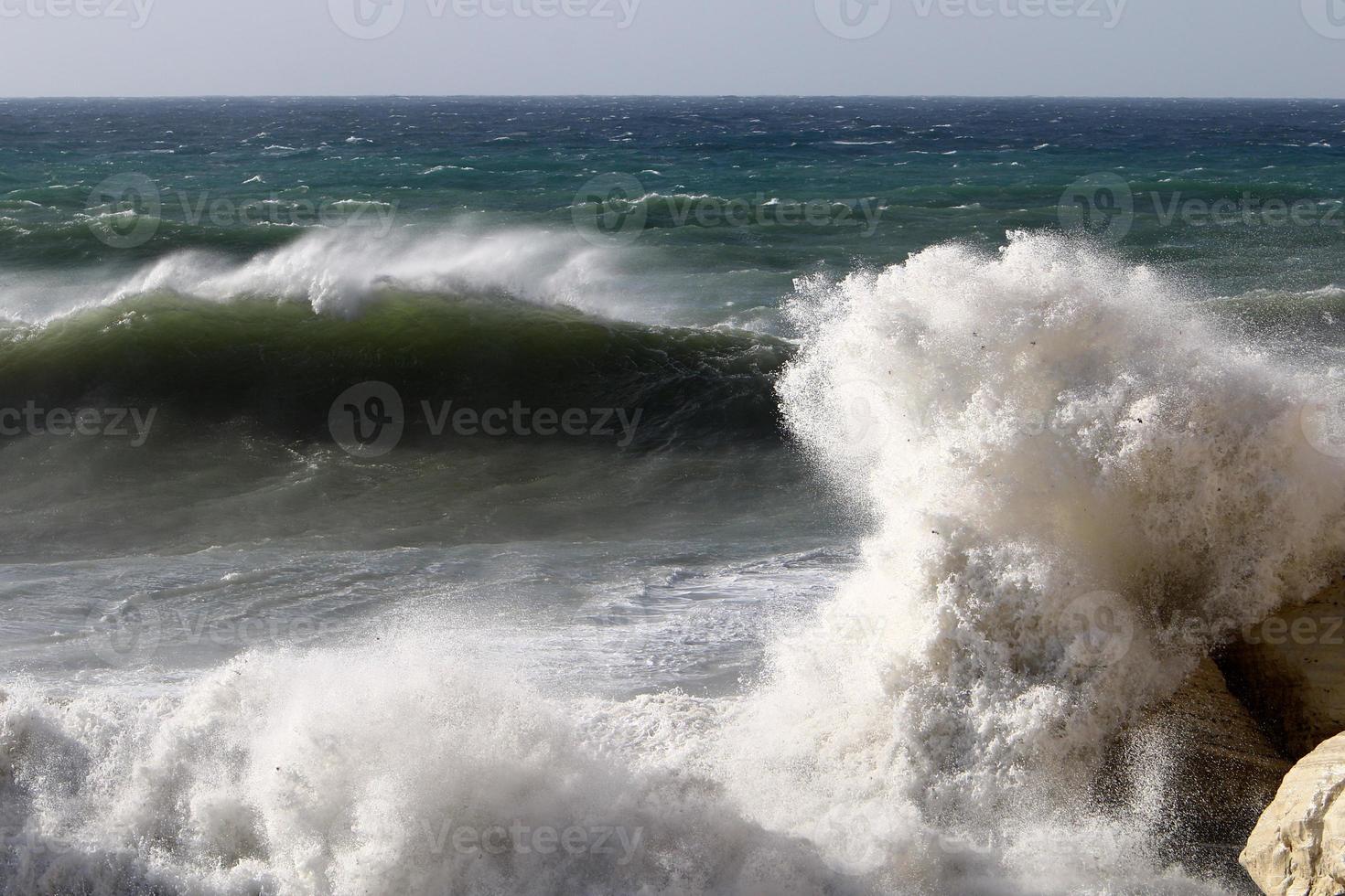 Storm on the Mediterranean Sea in northern Israel. photo