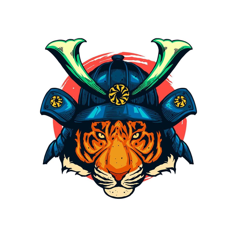 samurai artwork with tiger face vector