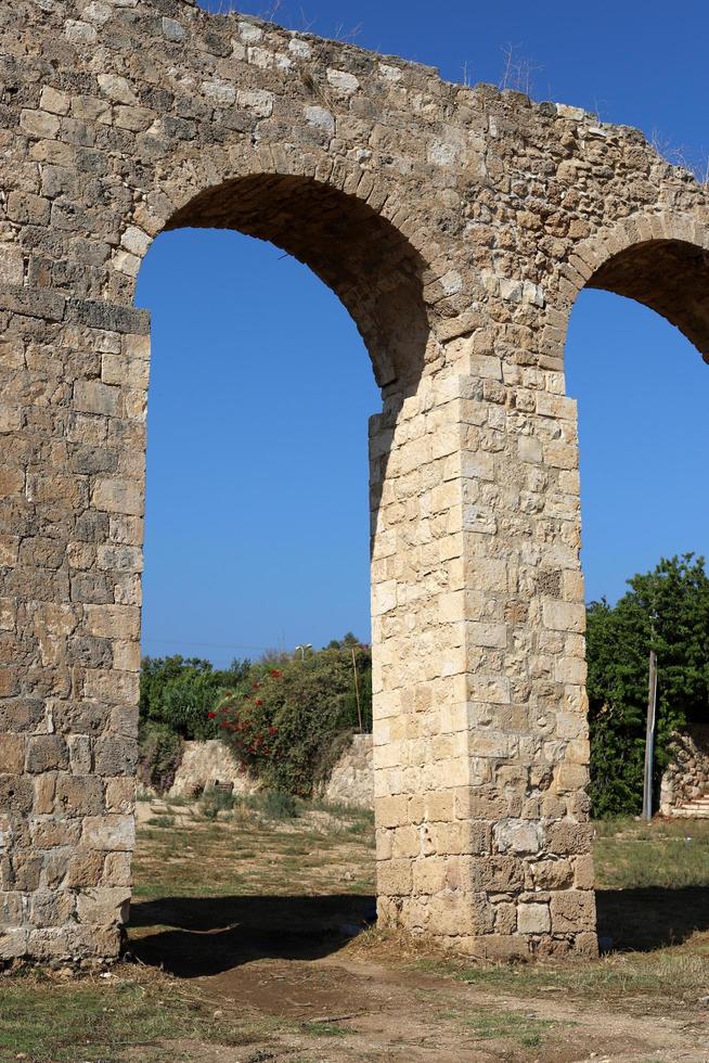 Acre Israel November 14, 2019. The Kabri-Akko aqueduct is a preserved part of a single-tiered stone aqueduct. photo