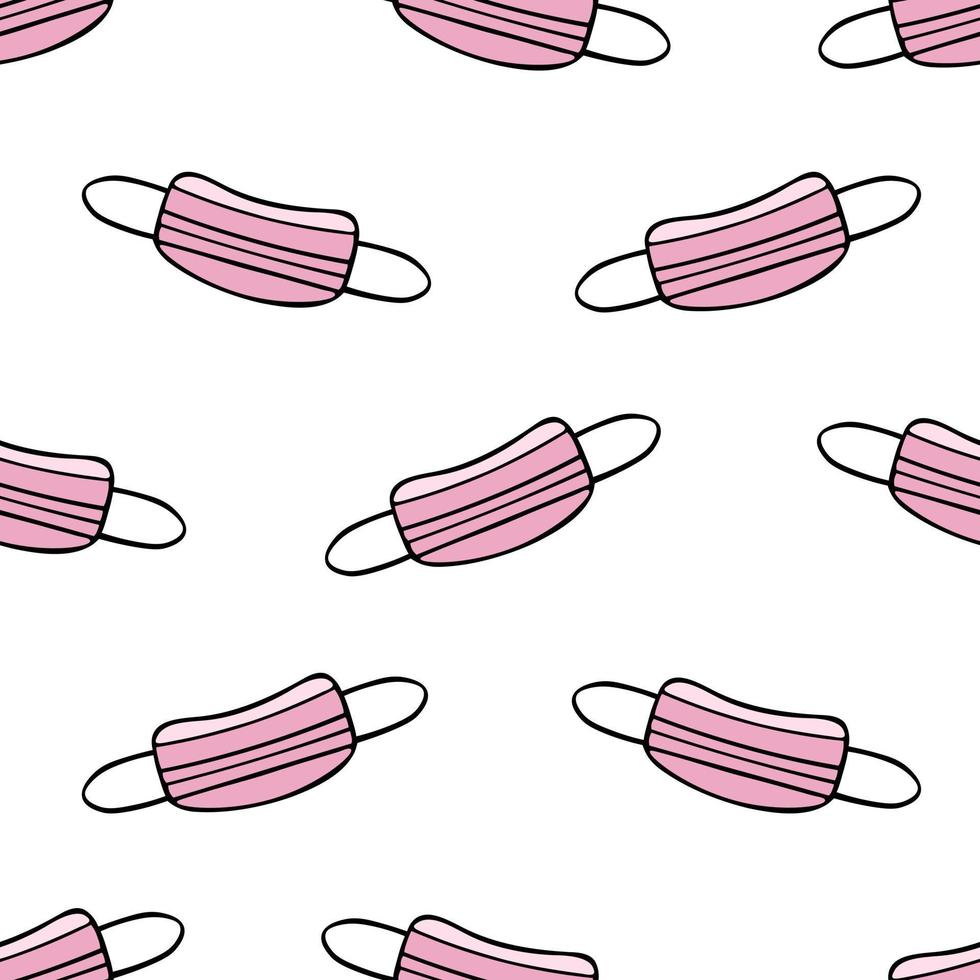 Pink medical face masks, personal protective equipment, cartoon style seamless pattern vector