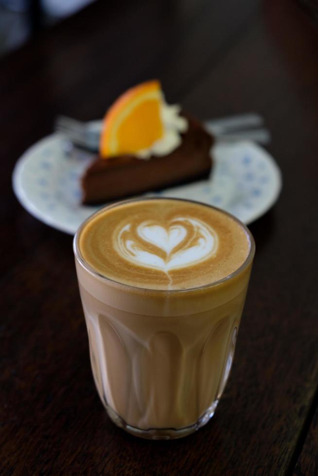 Coffee latte art in coffee shop photo