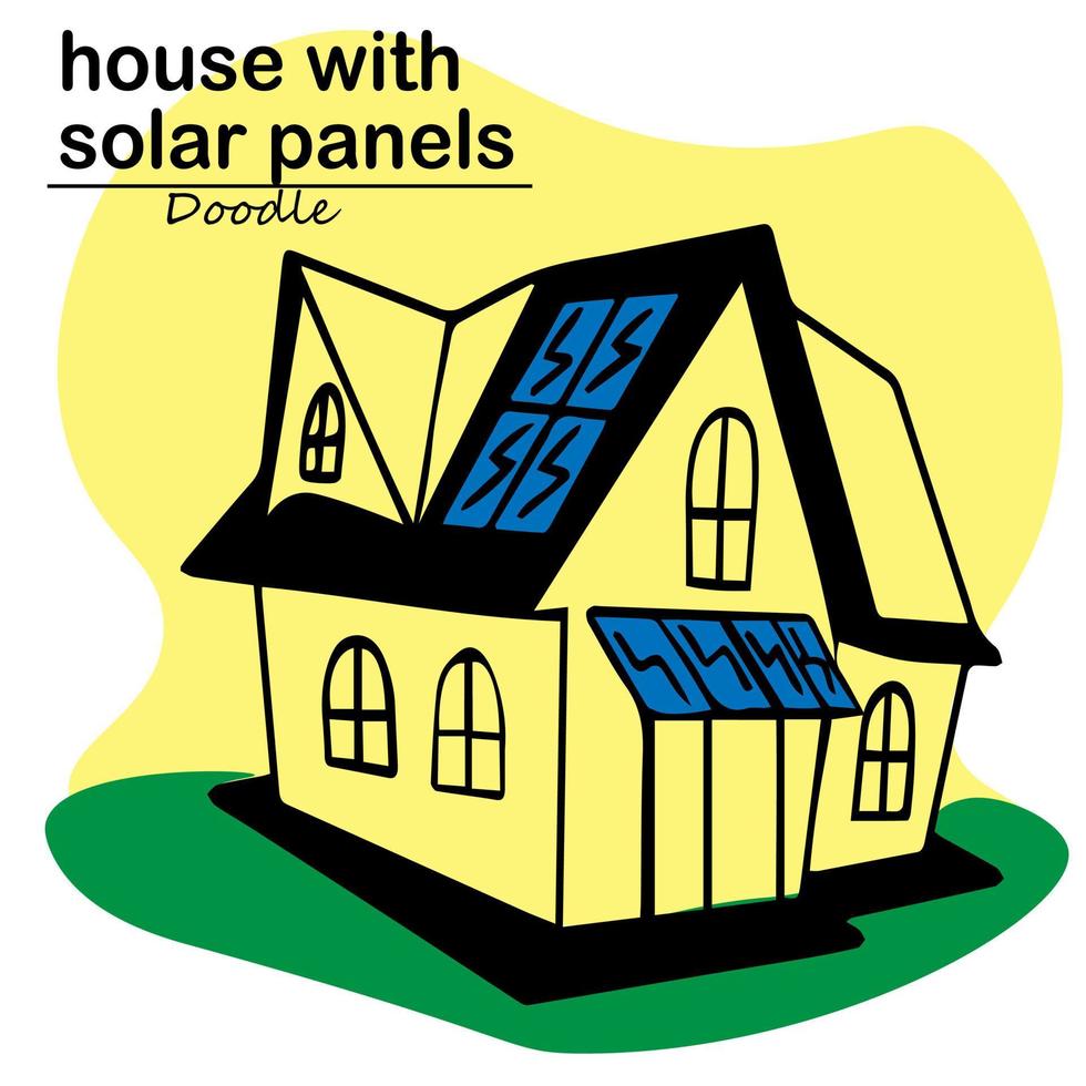 single element is house equipped with solar panels on the roof. Alternative energy source, care for nature, conservation of resources. vector