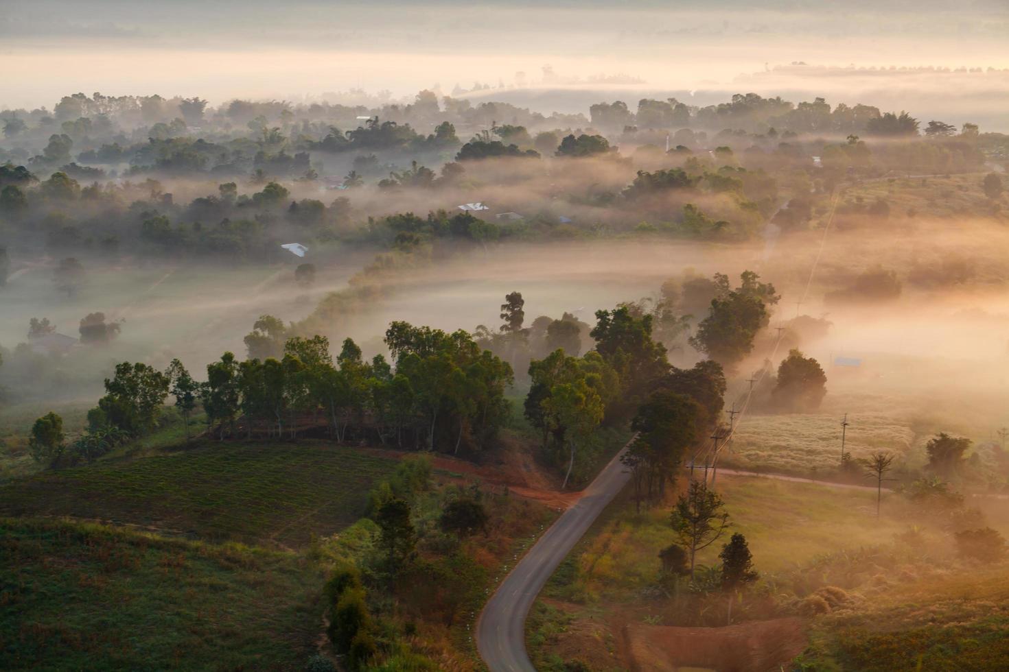 Misty morning sunrise in Khao Takhian Ngo View Point at Khao-kho Phetchabun,Thailand photo