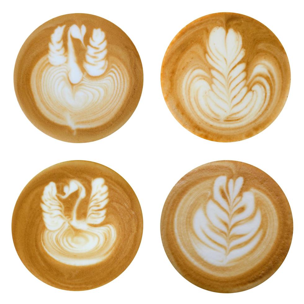 latte art heart shapes on white background photo