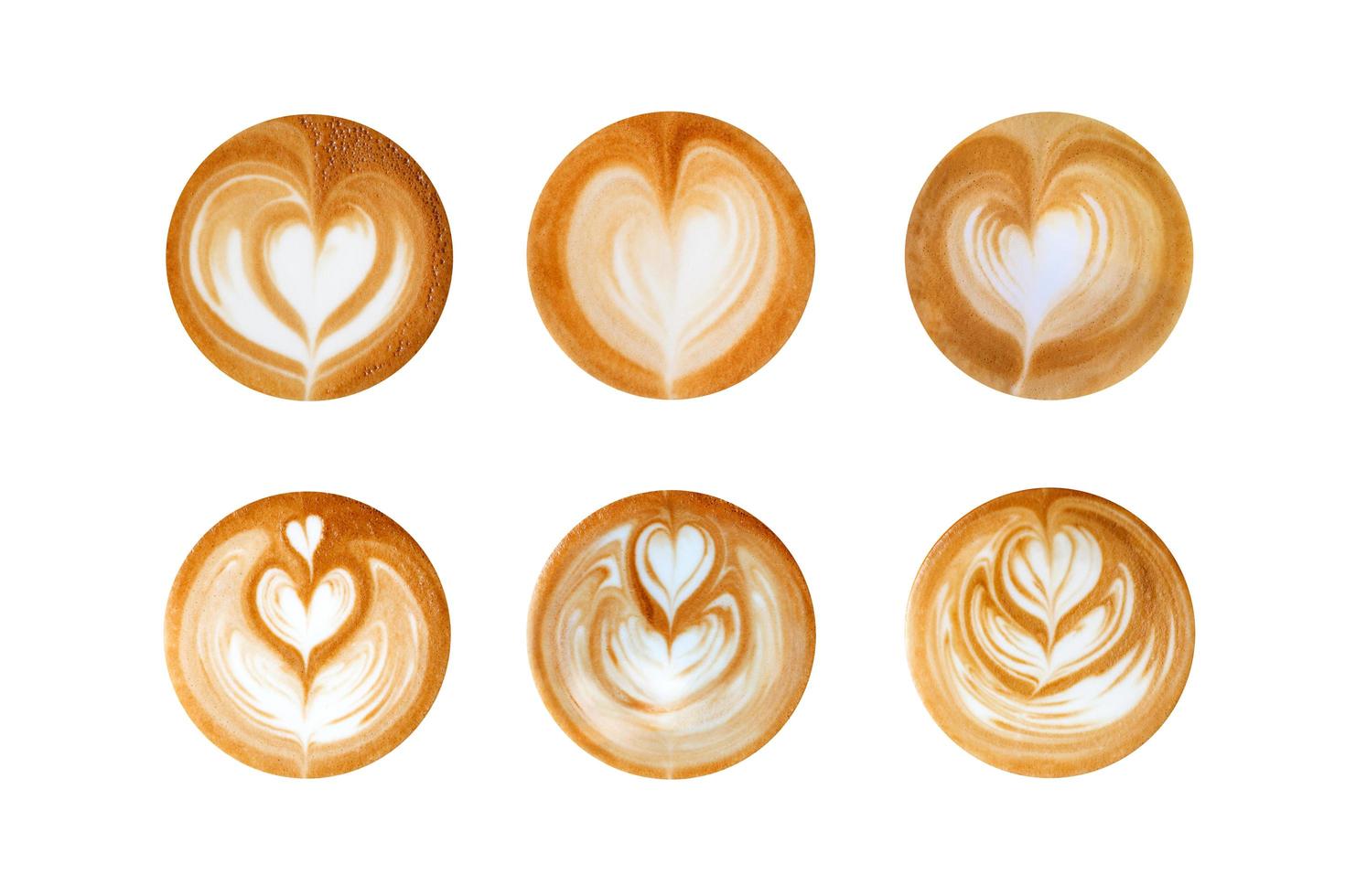 latte art heart shapes on white background photo