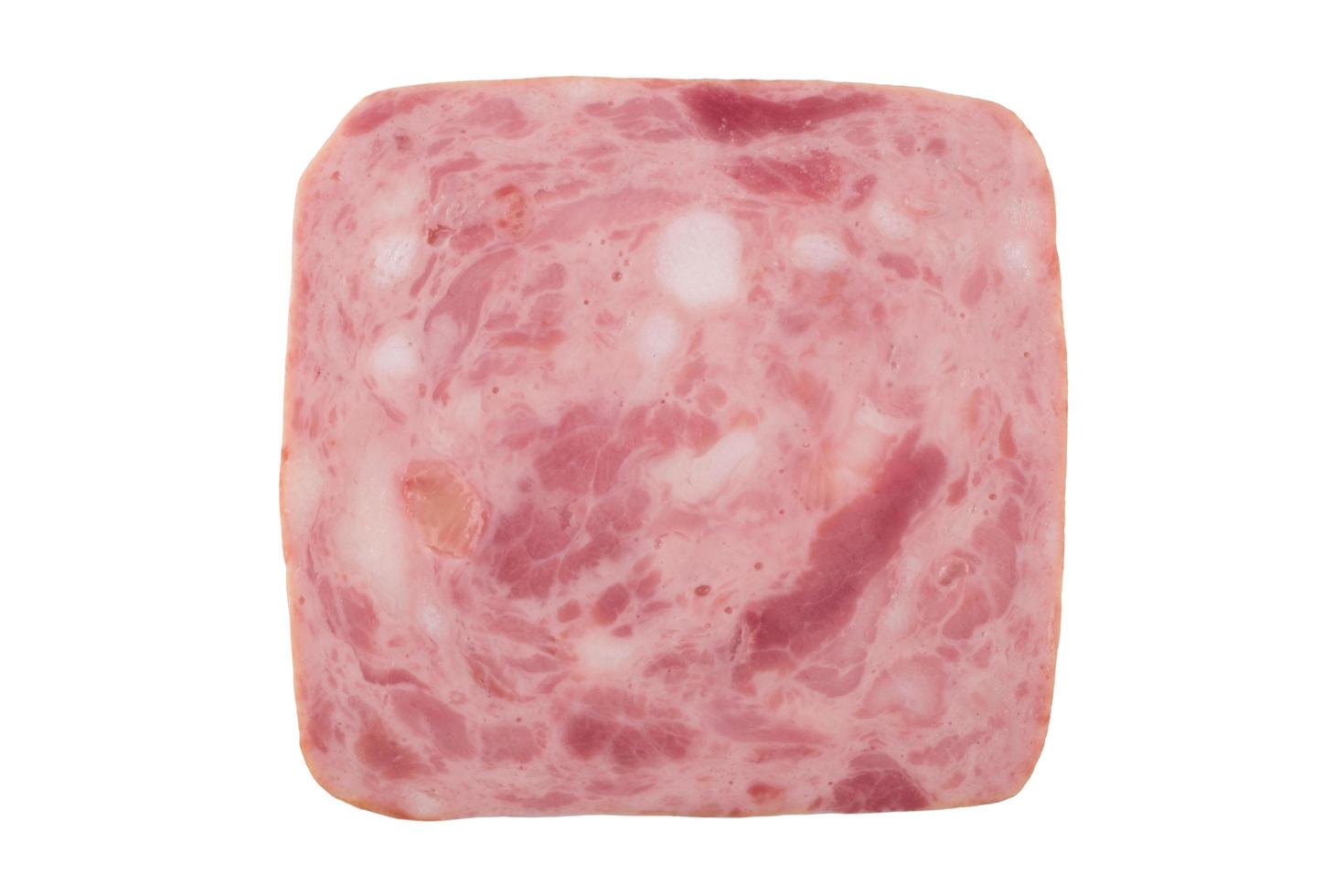 Squared slice of ham isolated on whitebackground photo