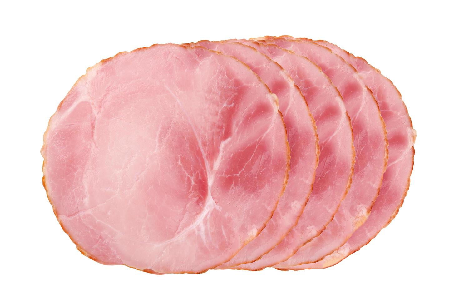 Sliced smoked ham isolated on white background photo