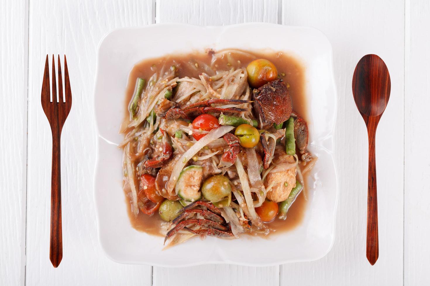 Somtum, papaya salad delicious food in thailand photo