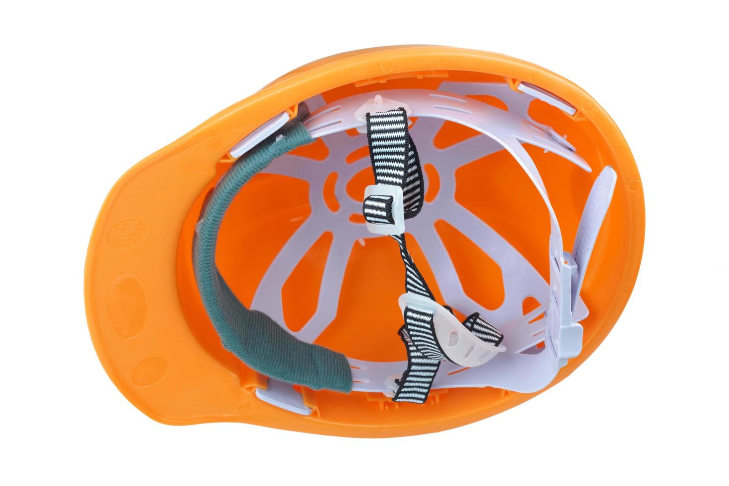 orange safety helmet on white background photo