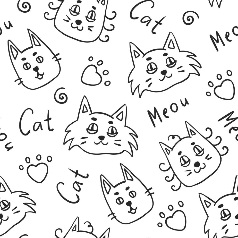 Cat doodle seamless pattern vector