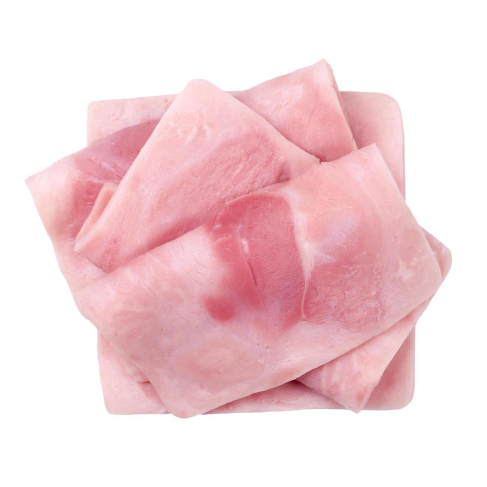 slices of cooked ham isolate on white photo