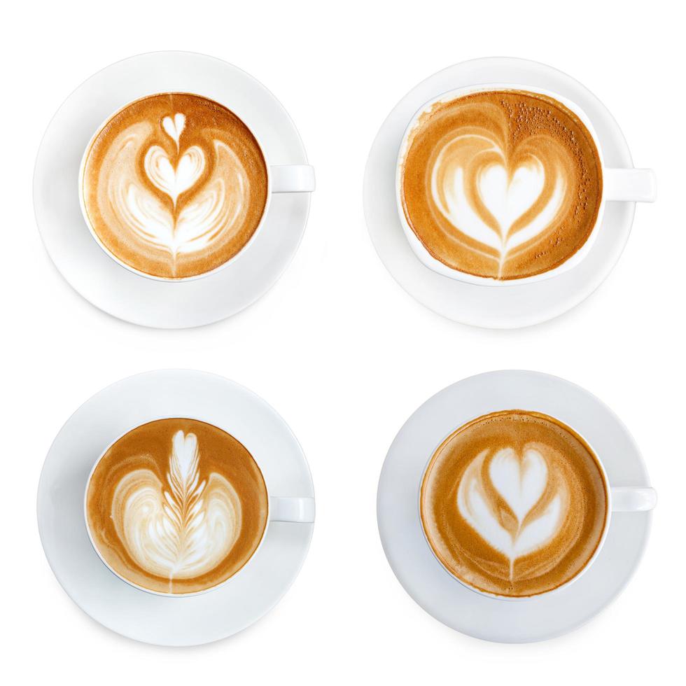 Latte art coffee isolated on white background photo
