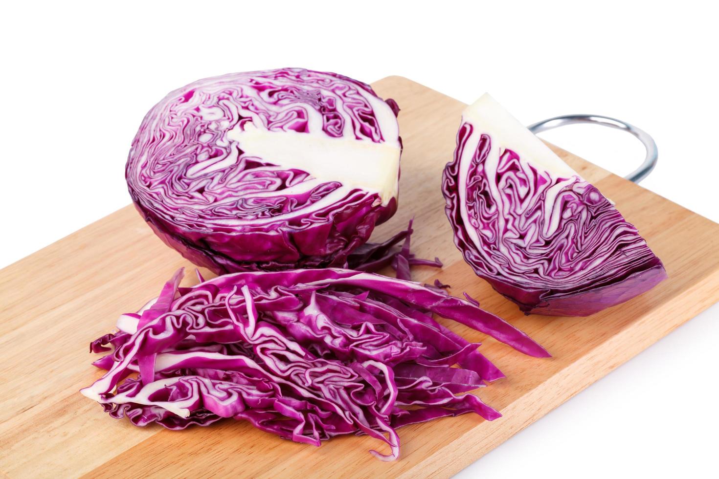 red cabbage on wood table photo