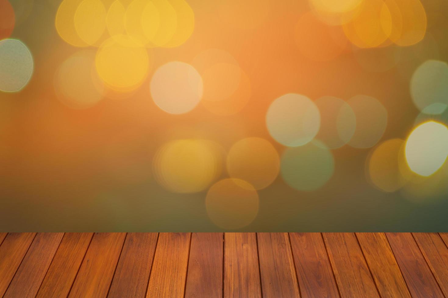 Abstract bokeh nature background with wooden paving photo