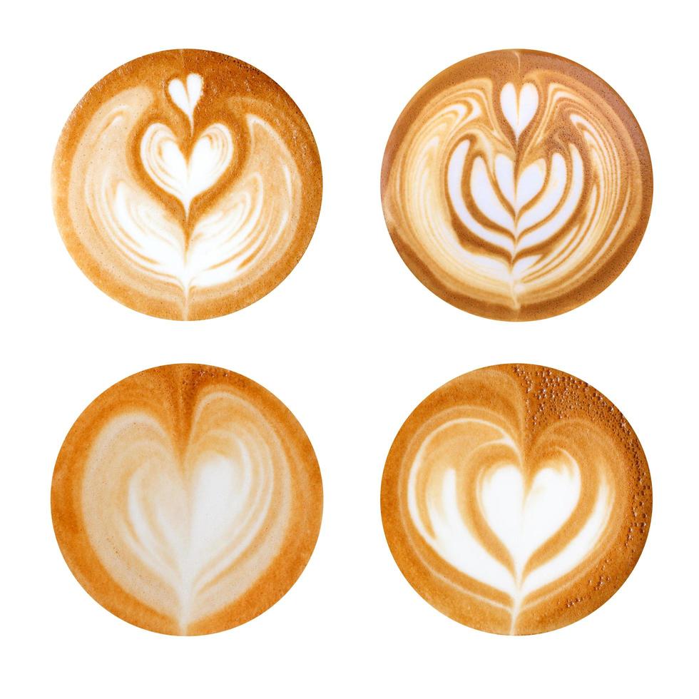 latte art heart shapes on white background photo