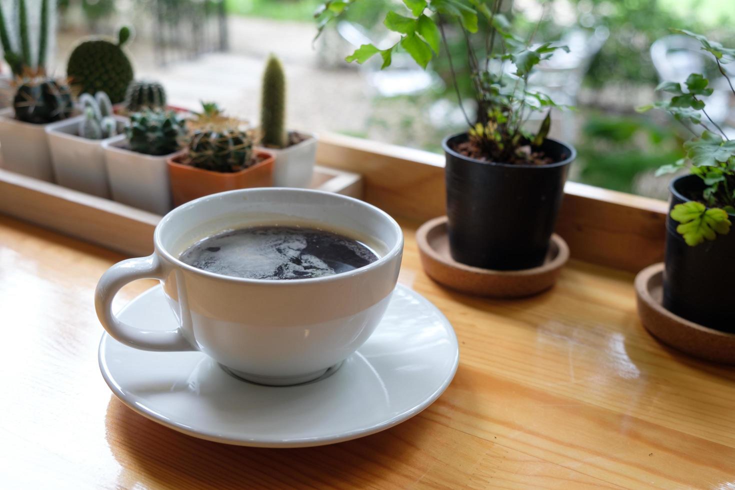 hot coffee in coffee shop photo