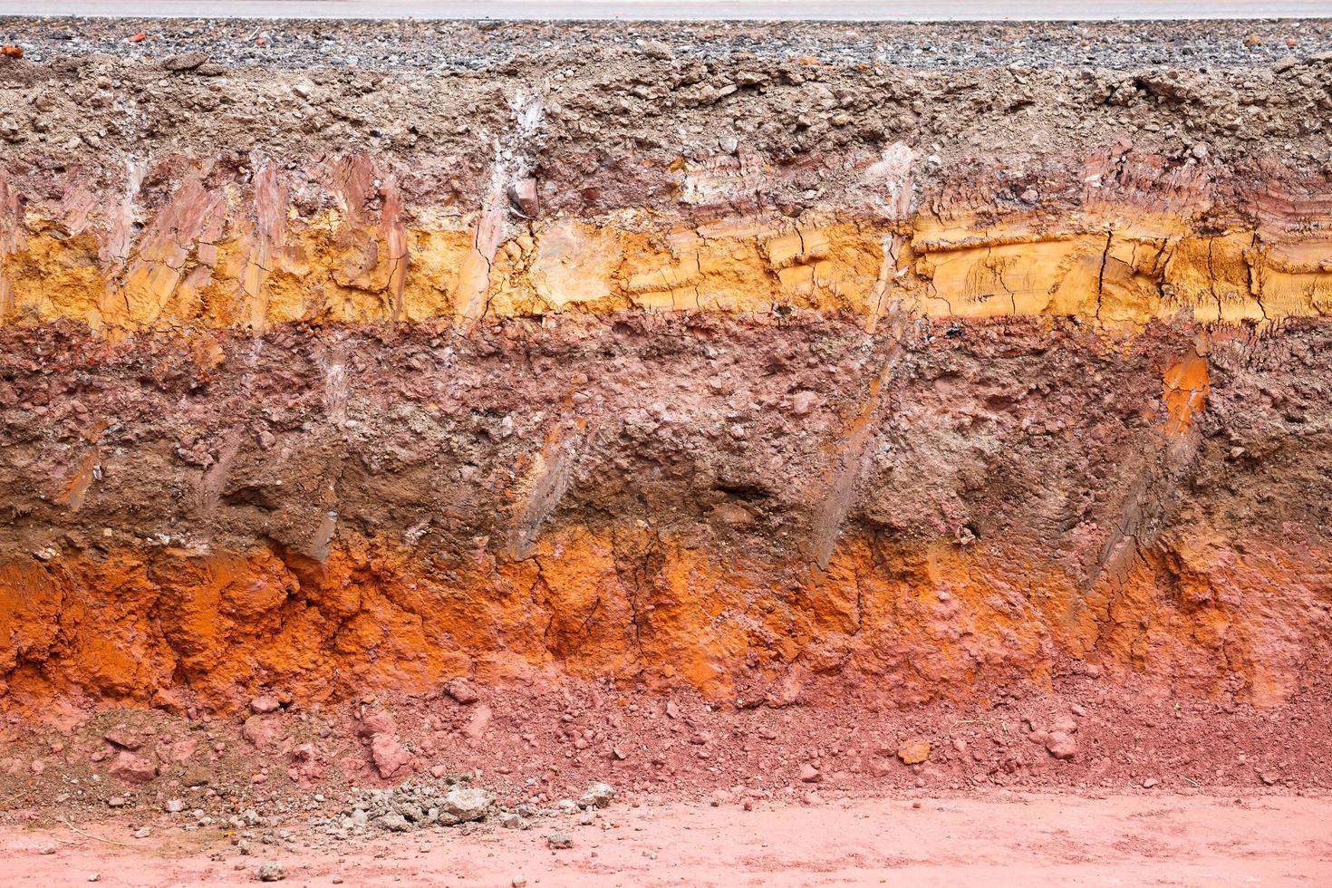 Layer of soil beneath the asphalt road photo