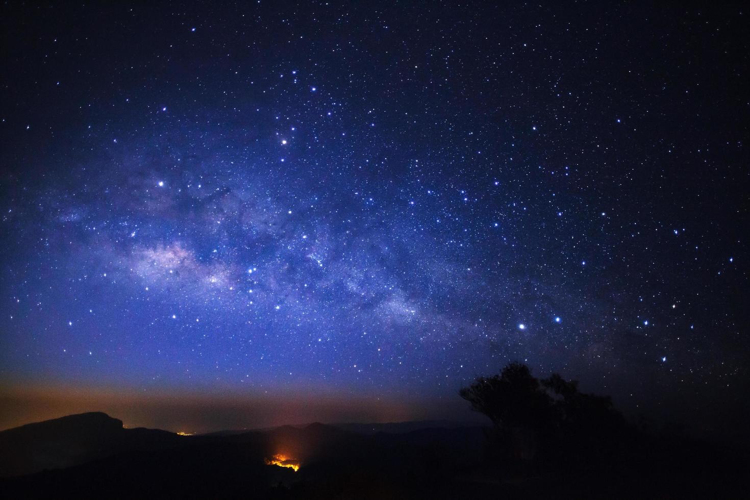 Milky Way Galaxy at Doi inthanon Chiang mai, Thailand.Long exposure photograph.With grain photo
