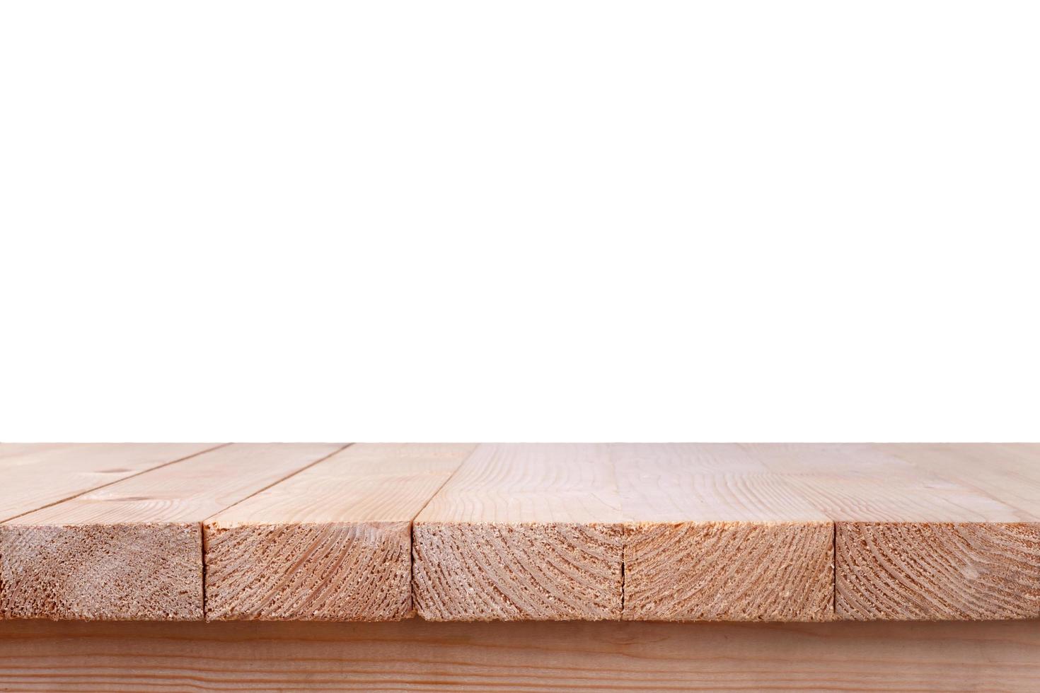 Wood table top on white background photo